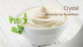  Presentation with natural ingredients - Beautiful slides featuring salted egg - natural mayonnaise ingredients backdrop and a sky blue colored foreground