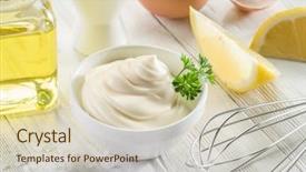  Presentation with mayonnaise - PPT theme having natural mayonnaise ingredients background and a soft green colored foreground