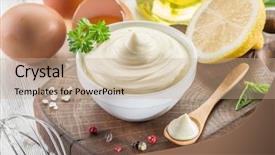  Presentation with mayonnaise - Amazing slides having natural mayonnaise ingredients backdrop and a coral colored foreground