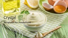  Presentation with mayonnaise - PPT layouts having natural mayonnaise ingredients background and a soft green colored foreground