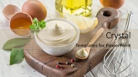 Presentation with mayonnaise - Audience pleasing presentation consisting of natural mayonnaise ingredients backdrop and a coral colored foreground