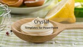  Presentation with mayonnaise - PPT layouts enhanced with natural mayonnaise sauce in the wooden spoon and its ingredient on the background background and a coral colored foreground
