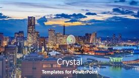  Presentation with japan - Presentation theme consisting of yokohama-japan-cityscape-of-minato background and a ocean colored foreground