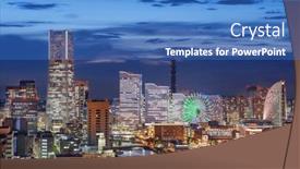  Presentation with japan - PPT layouts featuring yokohama-japan-cityscape-of-minato background and a teal colored foreground