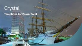  Presentation with sailing ship - Presentation enhanced with yokohama-japan-november-6-2016 background and a gray colored foreground