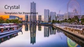  Presentation with skyline - PPT layouts having yokohama japan skyline at minato background and a light blue colored foreground