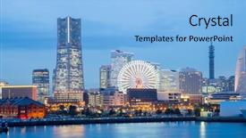  Presentation with skyscraper - Cool new PPT theme with yokohama skyline building and skyscraper in downtown at dusk japan backdrop and a light blue colored foreground