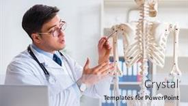  Presentation with skeleton - Audience pleasing slide deck consisting of yong-male-doctor-with-skeleton backdrop and a light blue colored foreground