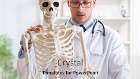  Presentation with skeleton - Cool new slides with yong-male-doctor-with-skeleton backdrop and a soft green colored foreground