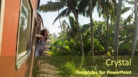  Presentation with sri lanka - Presentation theme featuring yong-woman-enjoying-train-ride background and a tawny brown colored foreground