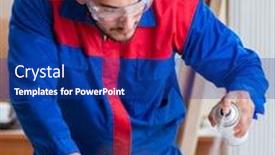  Presentation with carpenter - Presentation theme having yooung-repairman-carpenter-working background and a navy blue colored foreground