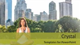  Presentation with taxi cabs new york city - Colorful PPT theme enhanced with york city central park yoga backdrop and a gold colored foreground