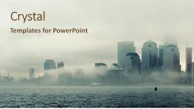  Presentation with new york city - Presentation theme with york city downtown business district background and a sky blue colored foreground