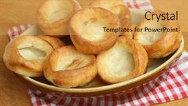  Presentation with british - Presentation having british food - yorkshire puddings in serving dish background and a yellow colored foreground