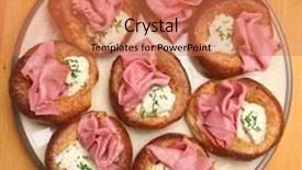  Presentation with beef - Presentation consisting of yorkshire puddings with beef pastrami horseradish background and a coral colored foreground