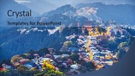  Presentation with japan - Slide set having yoshinoyama nara japan at twilight background and a light blue colored foreground