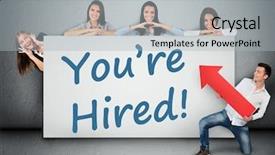  Presentation with writing - Presentation design with you are hired word writing on white banner background and a light gray colored foreground