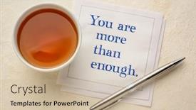  Presentation with self esteem - PPT theme featuring you-are-more-than-enough background and a soft green colored foreground