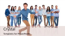  Presentation with young - Slide deck with you in his casual group background and a soft green colored foreground