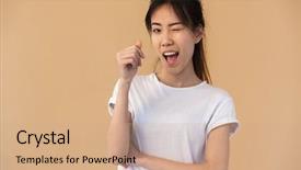  Presentation with korean - Amazing PPT theme having you isolated over beige backdrop and a coral colored foreground