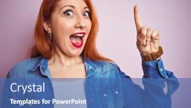  Presentation with denim - Beautiful theme featuring youg beautiful redhead woman wearing denim shirt standing over isolated pink background pointing finger up with successful idea exited and happy number one backdrop and a ocean colored foreground