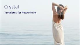  Presentation with calm sea - Presentation with youg-calm-dreaming-woman-standing background and a sky blue colored foreground