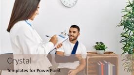  Presentation with waiting room - Slide deck consisting of youg-latin-injuried-man-wearing background and a  colored foreground