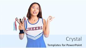  Presentation with champion - Slides having youn-beautiful-asian-girl-wearing background and a light blue colored foreground