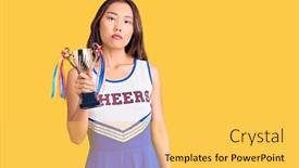  Presentation with champion - PPT theme enhanced with youn-beautiful-asian-girl-wearing background and a yellow colored foreground