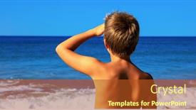  Presentation with blue waves - Amazing slide deck having youn-boy-looking-at-beautiful backdrop and a red colored foreground