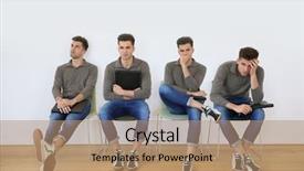  Presentation with job interview - Presentation consisting of unemployment line - youn man in waiting room background and a coral colored foreground