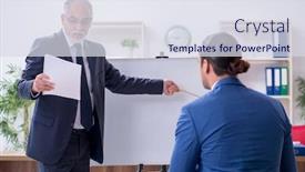  Presentation with employees - Amazing slides having yound-and-old-employees backdrop and a sky blue colored foreground