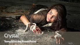  Presentation with building women - Beautiful slides featuring young abused and frightened woman backdrop and a gray colored foreground