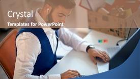  Presentation with accountant - PPT theme enhanced with young-accountant-working-on-laptop background and a coral colored foreground