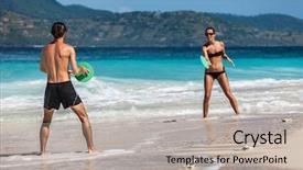  Presentation with tennis - Colorful slide set enhanced with young active couple playing tennis backdrop and a light gray colored foreground