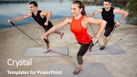  Presentation with resistance - Slide deck having young active people training with resistance band background and a gray colored foreground
