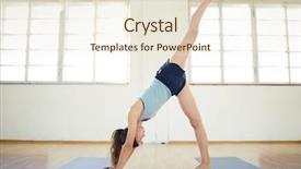  Presentation with woman hands raised to sky - Theme having young active woman bending forwards background and a cream colored foreground