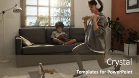  Presentation with video training - Presentation enhanced with young-active-woman-in-headphones background and a tawny brown colored foreground