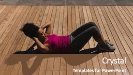  Presentation with exercise - Audience pleasing slide deck consisting of young active woman performing crunch backdrop and a coral colored foreground