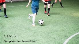  Presentation with football women - Slide deck having young-active-women-in-red background and a mint green colored foreground