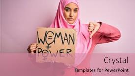  Presentation with woman muslim - Colorful PPT theme enhanced with young-activist-arab-woman-wearing backdrop and a coral colored foreground