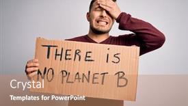  Presentation with climate change - PPT layouts consisting of young-activist-man-holding-protest background and a coral colored foreground
