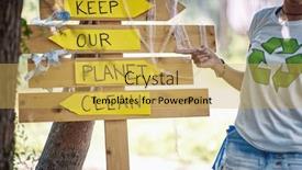  Presentation with green planet - PPT layouts consisting of young-activist-showing-to-wooden background and a yellow colored foreground