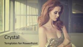  Presentation with theater - Cool new PPT layouts with young actress behind the scenes backdrop and a mint green colored foreground