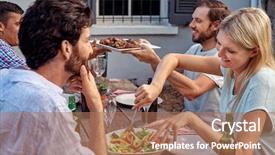  Presentation with beer garden friends in tracht - PPT layouts with young adult - group of friends having outdoor background and a coral colored foreground