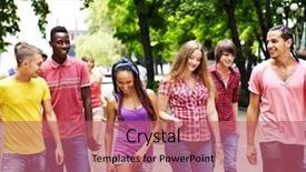  Presentation with multi ethnic group - PPT layouts consisting of young adult - multi-ethnic group of people outdoors background and a coral colored foreground