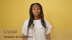  Presentation with curly hair - Slide deck featuring young-adult-african-american-woman and a coral colored foreground