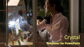  Presentation with desktop - PPT theme featuring young-adult-asian-businessman background and a tawny brown colored foreground