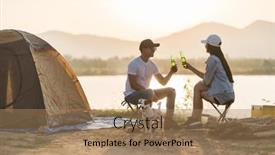  Presentation with campsite - Amazing PPT layouts having young-adult-asian-couple-drinking backdrop and a coral colored foreground