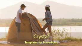  Presentation with campsite - Slide deck consisting of young-adult-asian-couple-pitch background and a tawny brown colored foreground